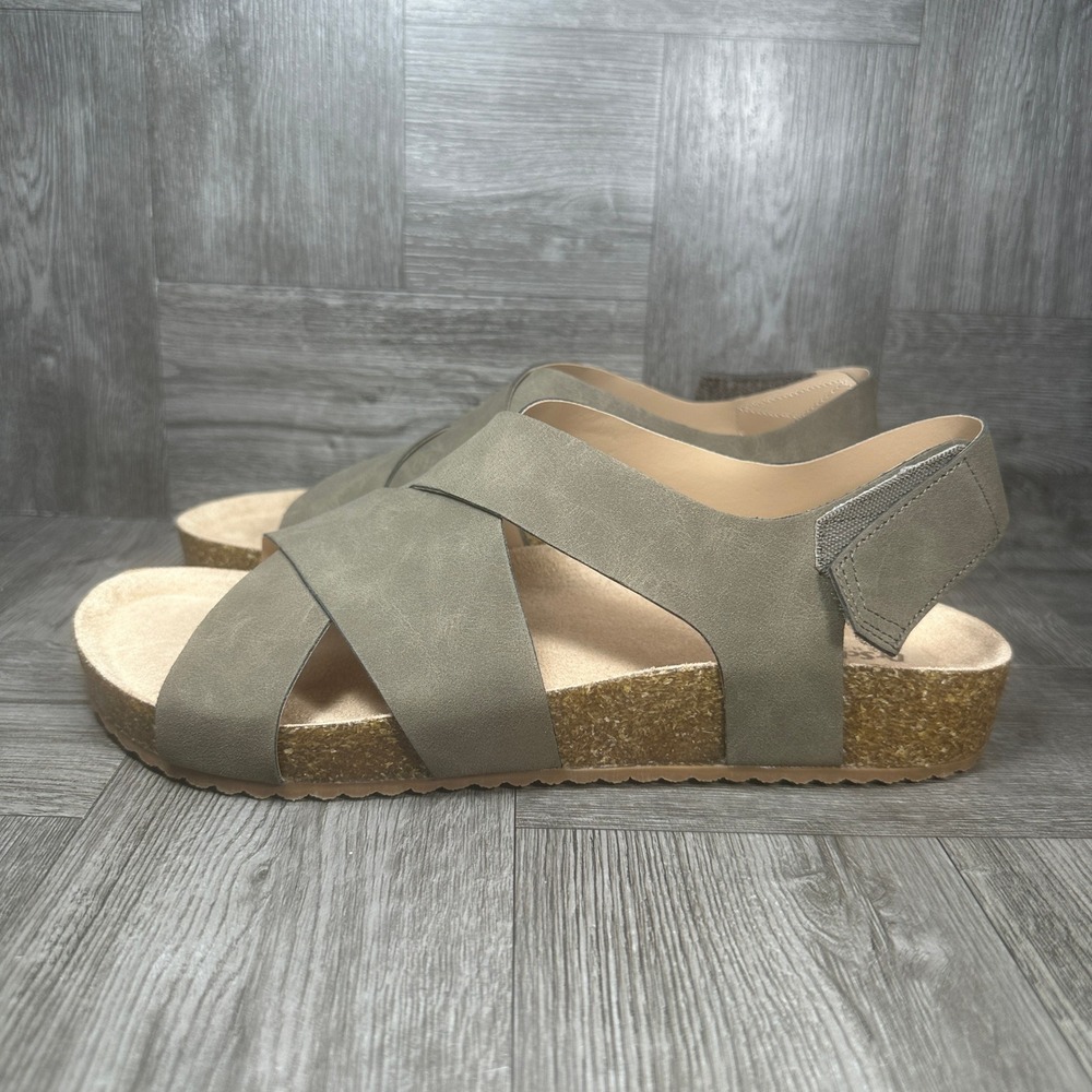 Dr. Scholls Luna Sandals Women 8.5 Olive Green Cork Wedge Slingback NEW - Picture 2 of 8